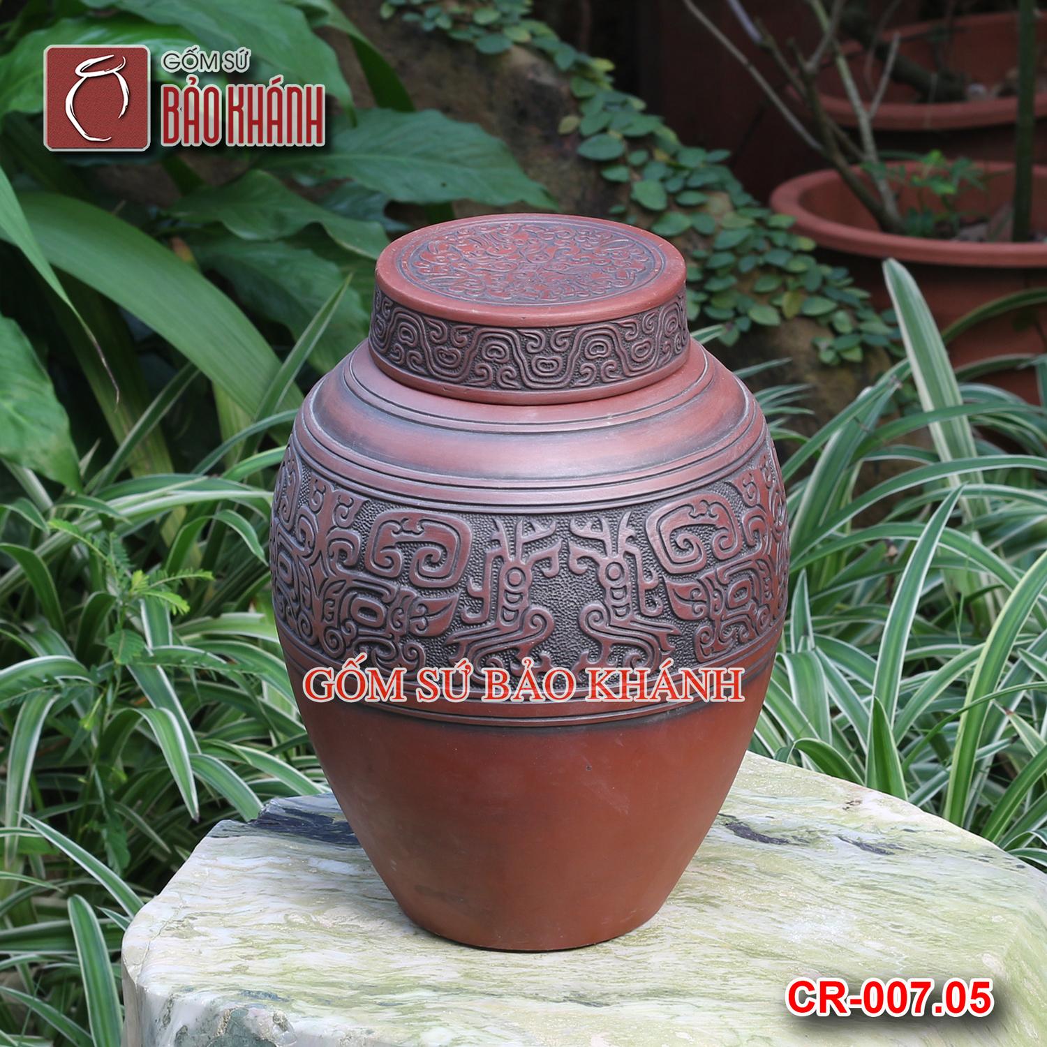 Chum sành không tráng men hoa văn cổ đắp nổi 5 lít [ Gốm Sứ Bảo Khánh - Gốm Sứ Bát Tràng]