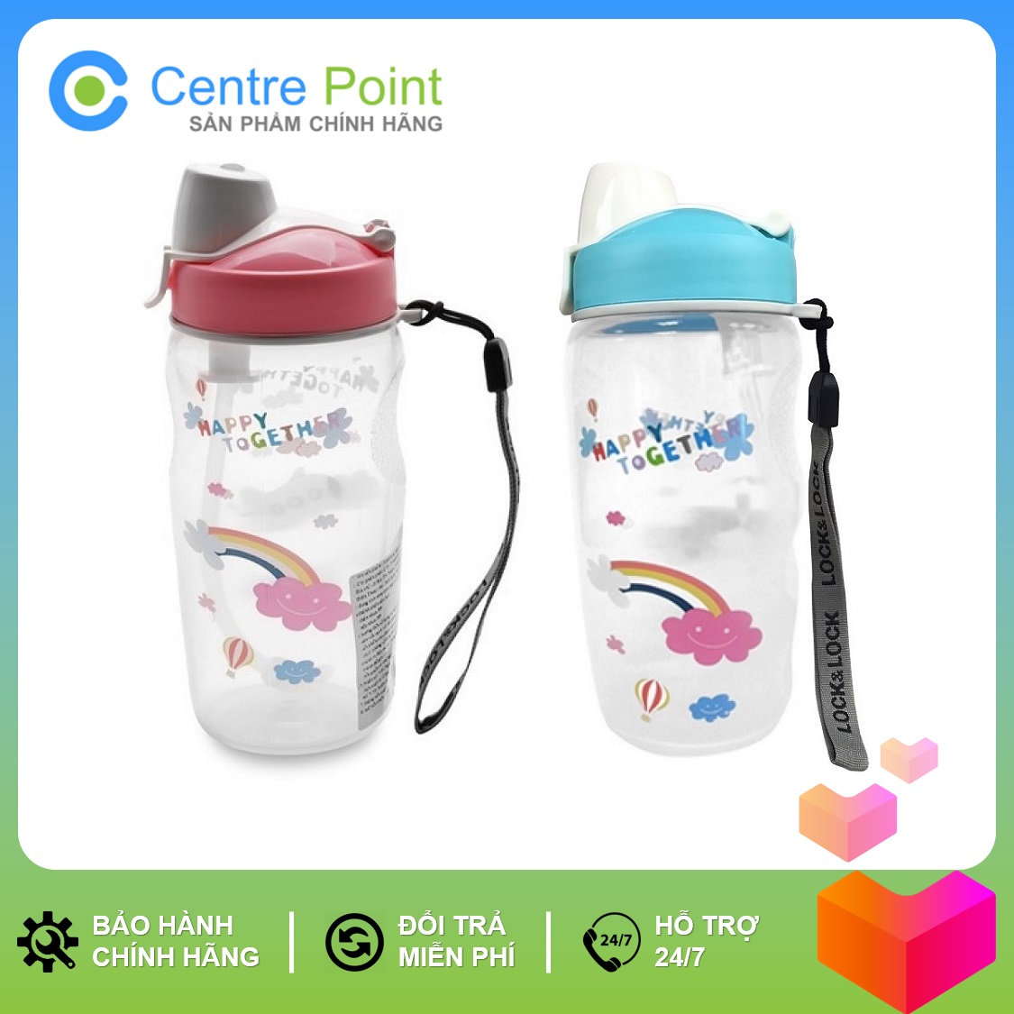 Bình nước trẻ em cao cấp Lock&Lock HPP726 - Dung tích 350ml - Chất liệu nhựa PP - Có ống hút - Quai xách tiện lợi