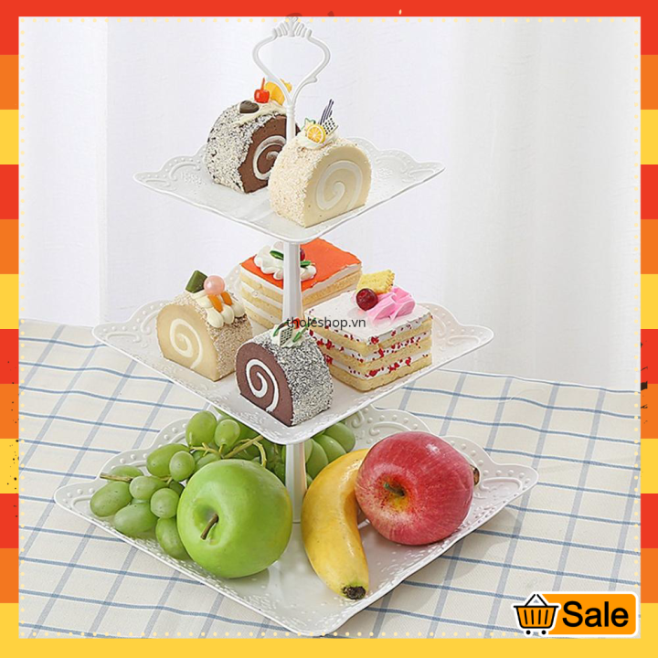 [HCM]Khay đựng trái cây bánh 3 tầng vuông - Khay đựng trái cây - Khay đựng trái cây để bàn [ GIÁ SỈ ]