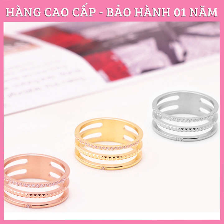 NHẪN TITAN 3 HÀNG ĐÍNH ĐÁ TINH XẢO TC120