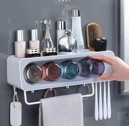 Kệ cắm bàn chải, để đồ nhà tắm, ECOCO cao cấp Loại 4 cốc không cần khoan tường