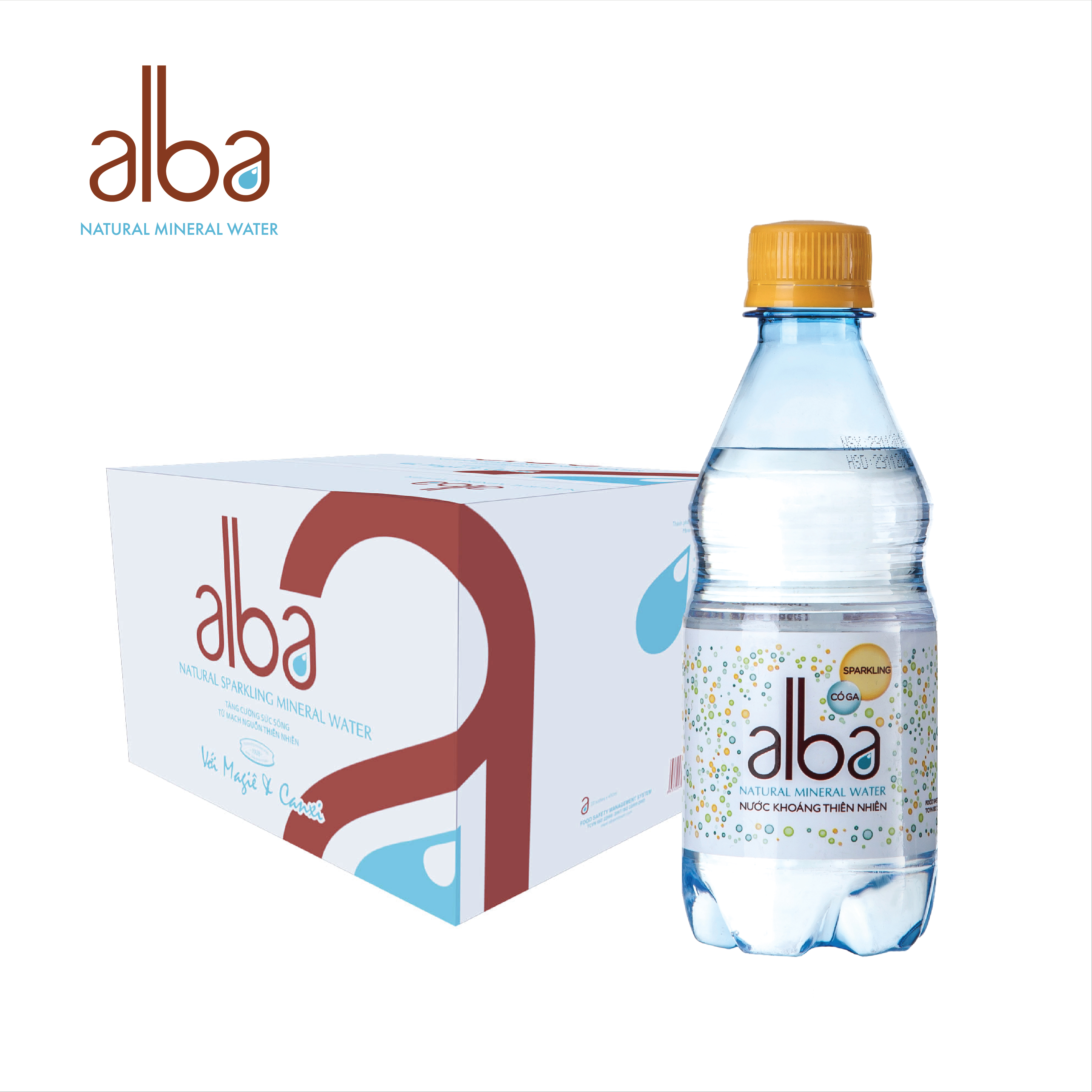 Thùng 24 chai nước khoáng thiên niên có ga alba 350ml