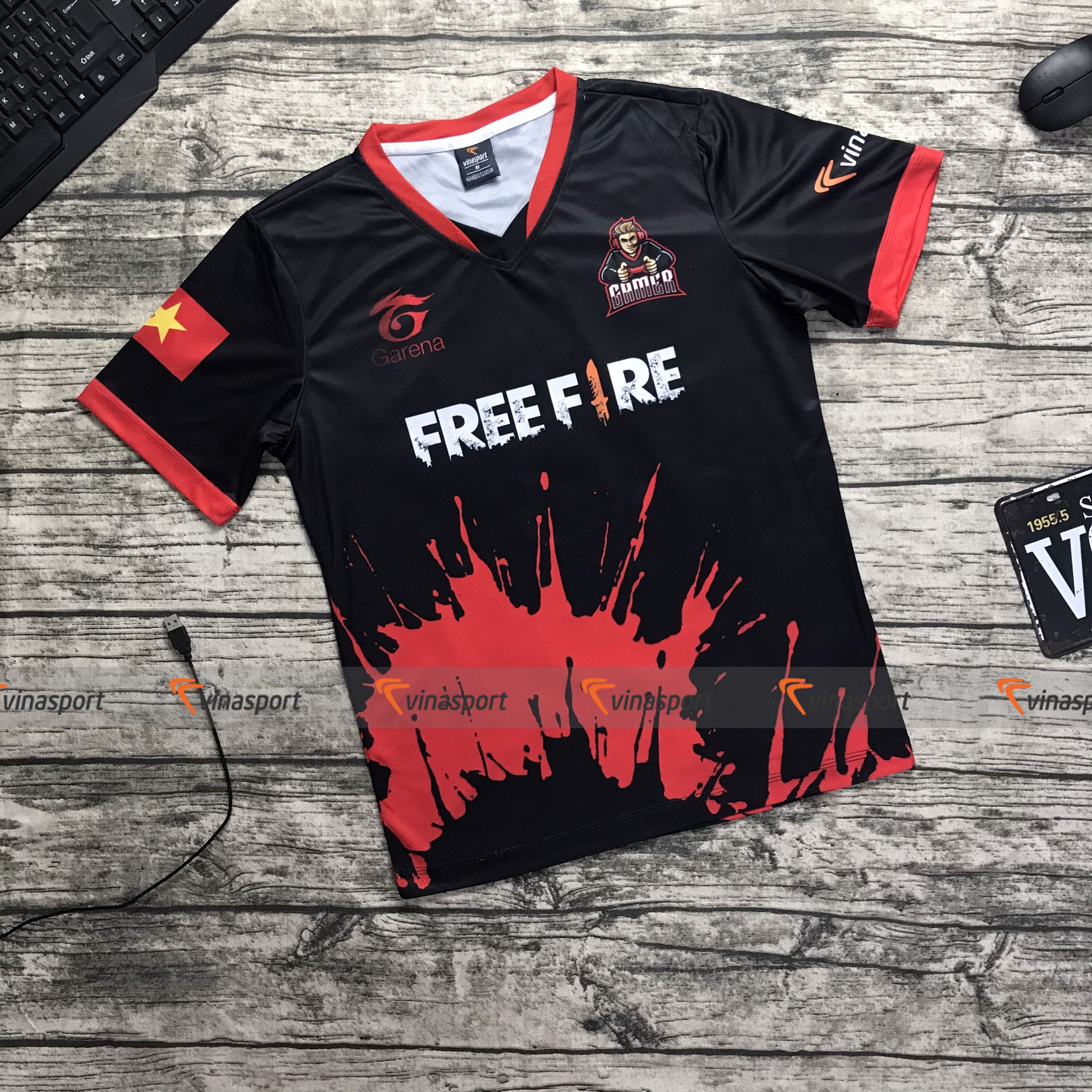 Áo thun game thi đấu Esports game Free Fire Gamer nam, ngắn tay, dáng suông, vải thun mè co dãn, thấm hút mồ hôi tốt