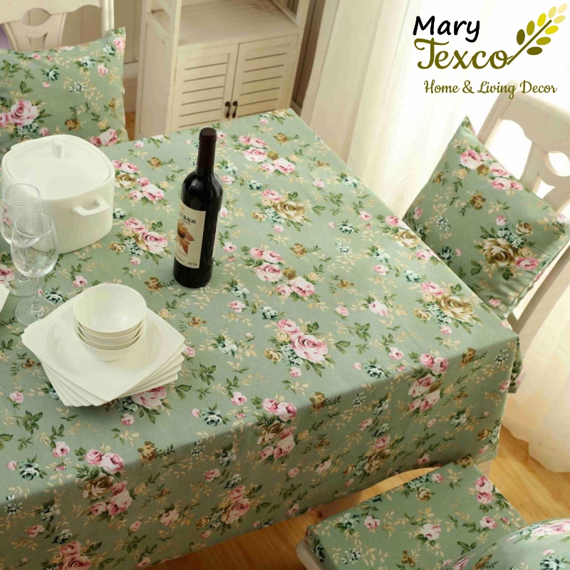 Khăn trải bàn Mary Texco trang trí bàn ăn đậm chất vintage - họa tiết Hoa xanh vintage - KB-K04