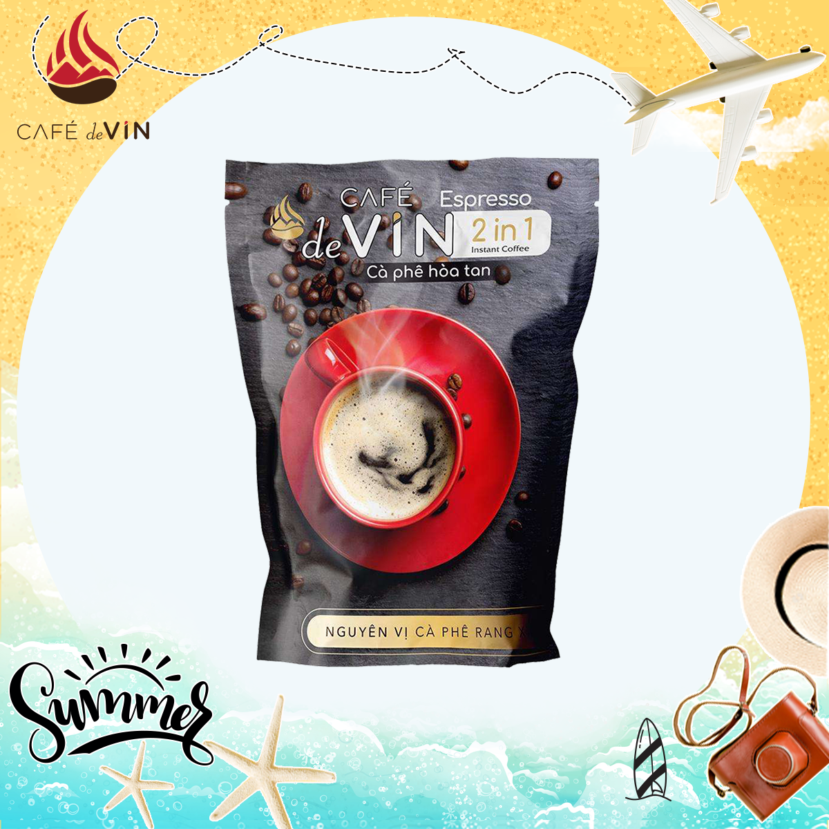 Cà Phê Đen Hoà Tan Espresso Café deVIN 2in1 (Túi 30 gói x 16g)