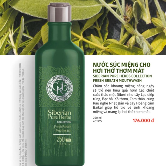 Nước súc miệng cho hơi thở thơm mát Siberian Pure Herbs Collection Fresh Breath Mouthwash