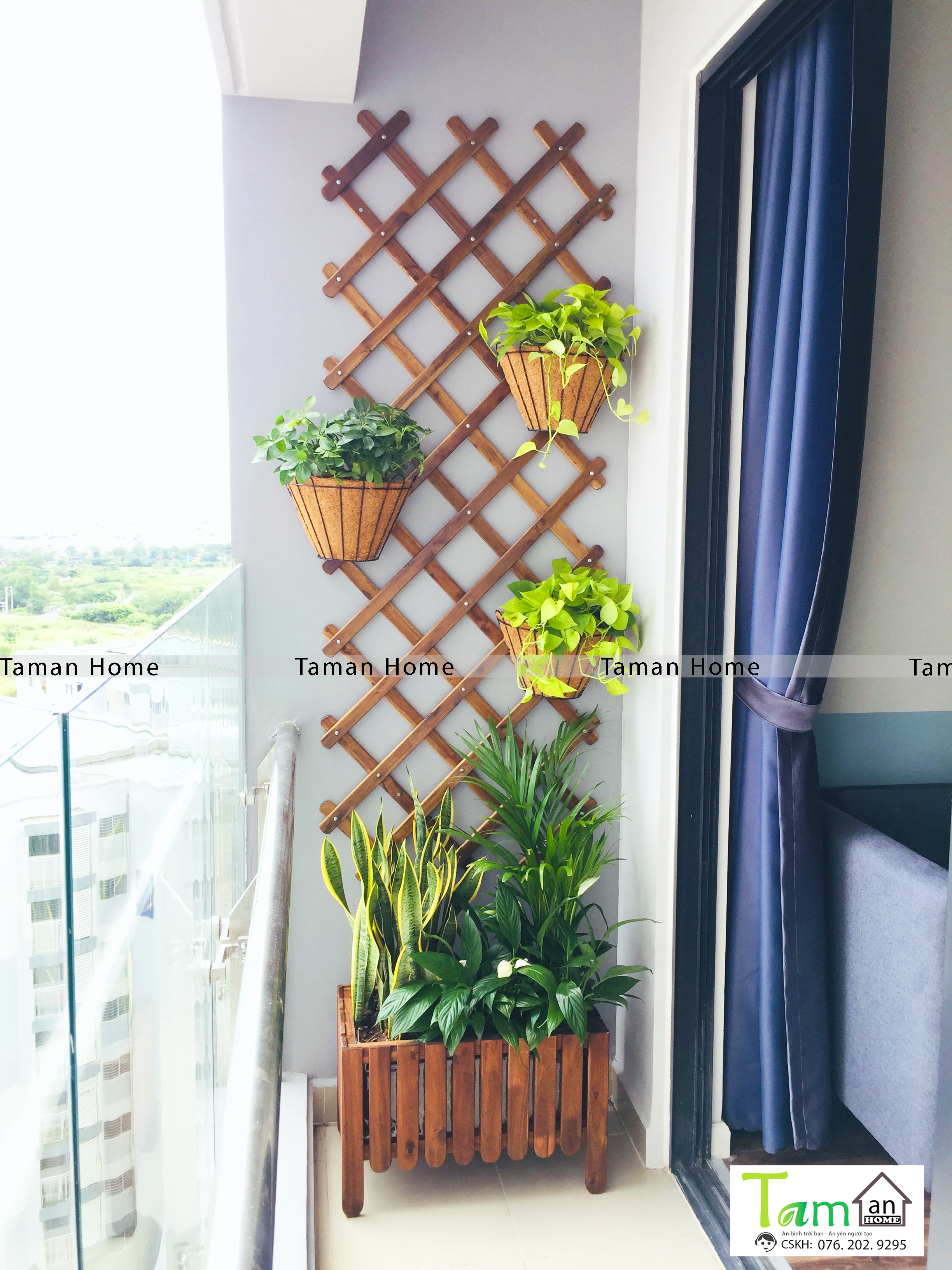 Combo Giàn leo cho cây và Chậu gỗ trồng cây ban công sân vườn hàng xuất khẩu Thụy Điển