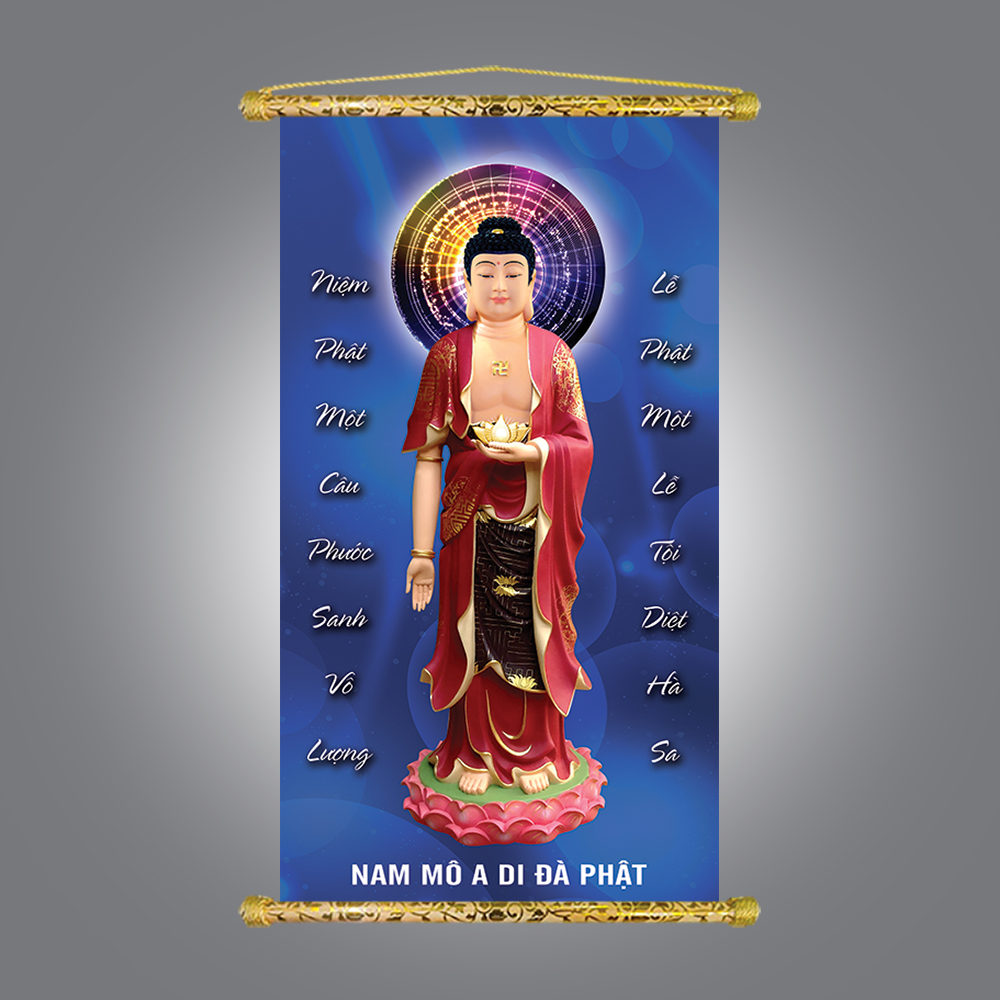 [HCM][Tranh Liễn Phật Giáo] Phật A Di Đà nẹp sáo gỗ Kích Thước: 40X70 cm Vải canvas nẹp sáo gỗ Nhiều mẫu lựa chọn