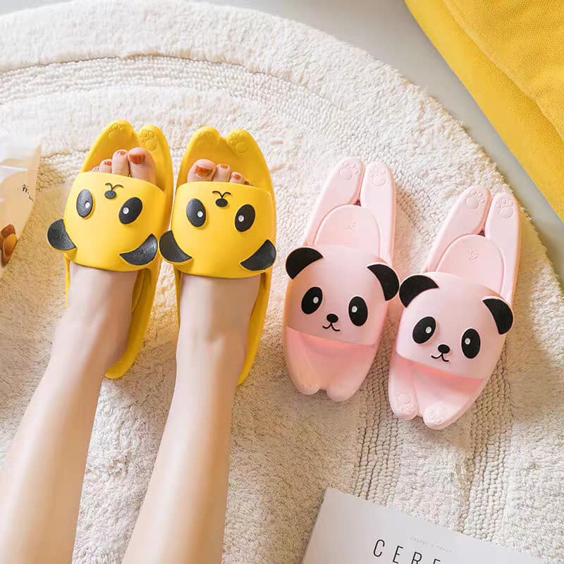 Dép lê gấu trúc cute hồng vàng đúc nguyên khối Jengiang đi trong nhà siêu xinh