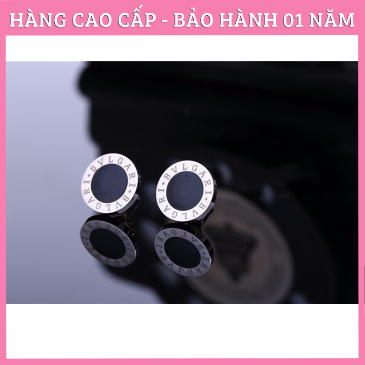 Bông tai, hoa tai titan bvl tròn cẩm xà cừ đen màu trắng
