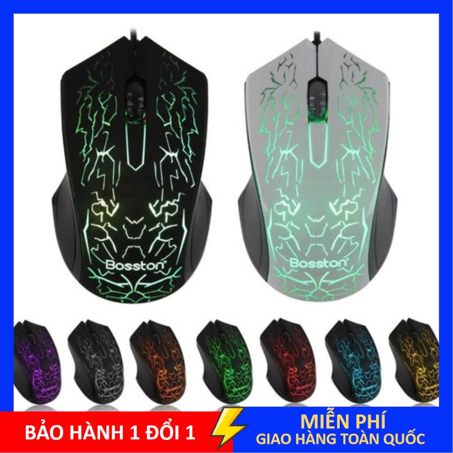 Chuột máy vi tính có dây bosston cao cấp, Đèn led 7 màu, Chống nước tốt, Bảo hành 1 đổi 1