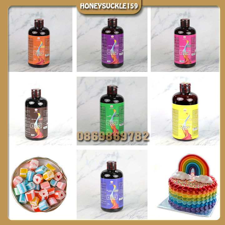 Màu Nước Thực Phẩm Màu Xanh Lá Kalor 500gr (Hồng/Đỏ/Cam/Vàng/Nâu/XanhLá/XanhDương)