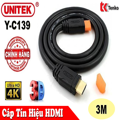 Cáp hdmi 3m hỗ trợ 3d, 4k x 2k unitek y-c139