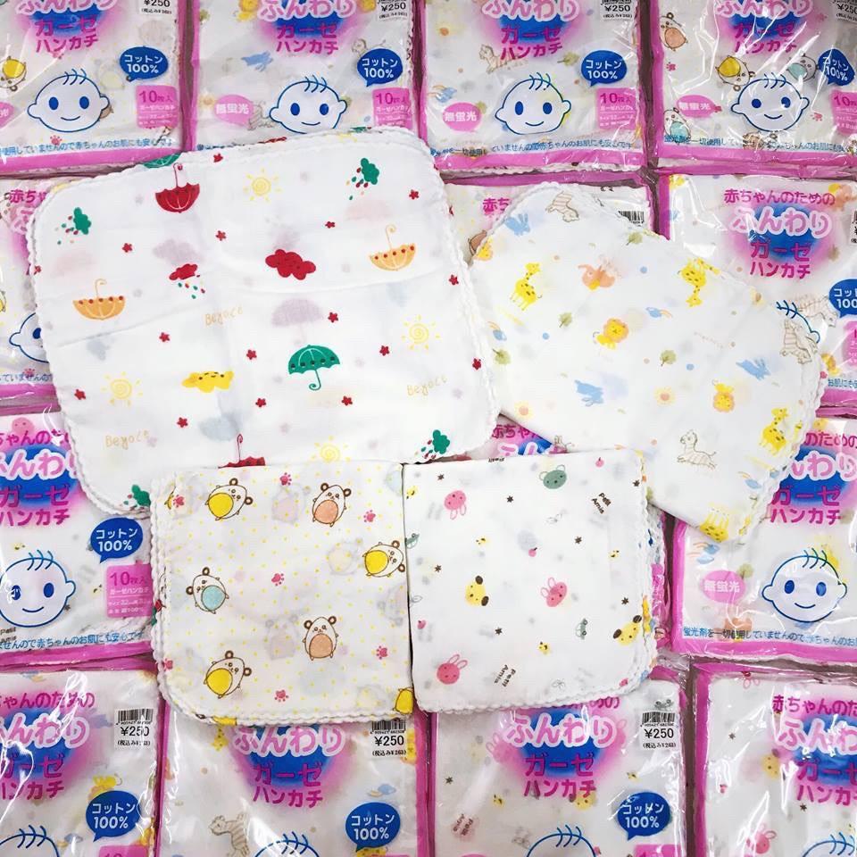 Combo bịch 10 Khăn sữa xô xuất Nhật cho bé - Kích thước 1 khăn 30cmx30cm