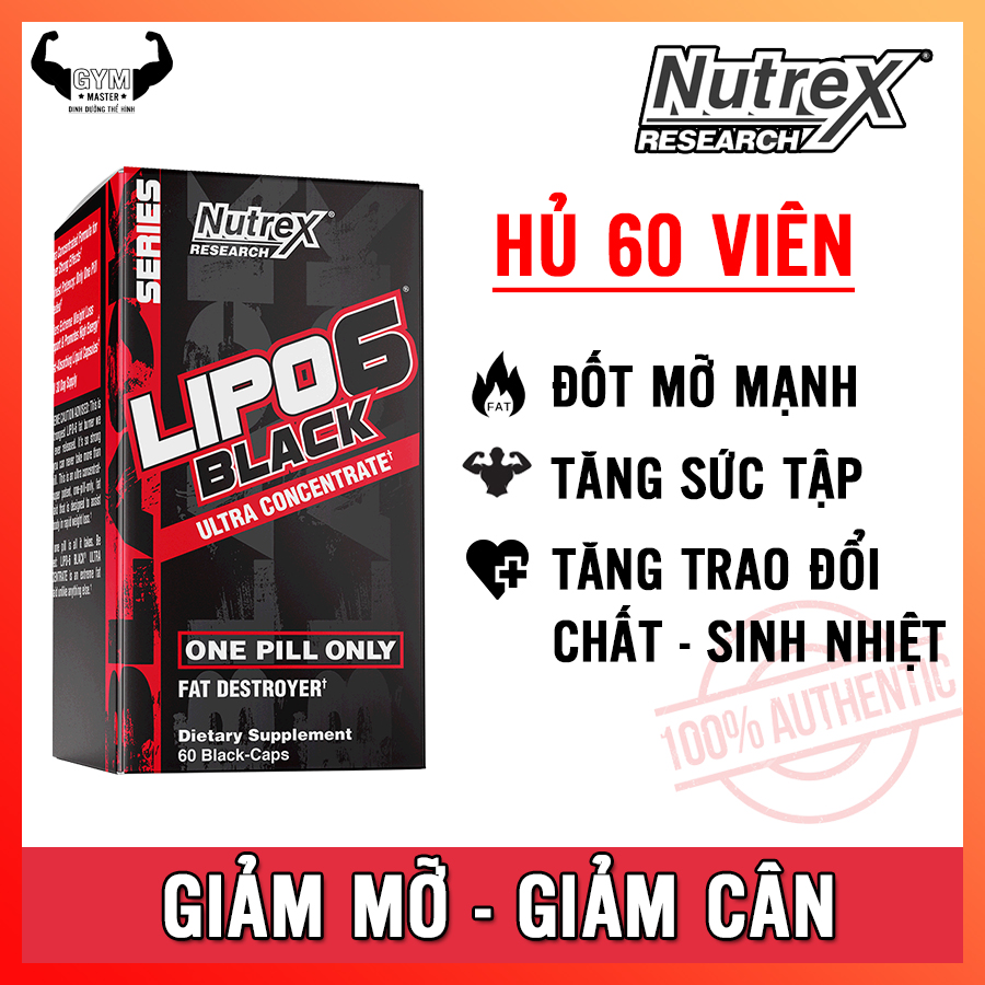 Thực phẩm hỗ trợ đốt mỡ Lipo 6 Black Ultra Concentrate - hộp 60 viên