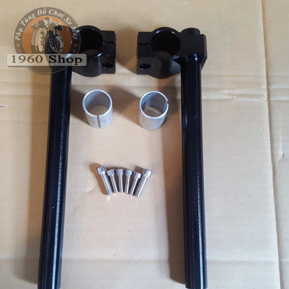 Ghi đông clip on nhôm cnc kích thước 26 - 30mm màu đen Phù hợp độ Cafe Racer Tracker Win CD 67 Dream CUB và các loại xe máy