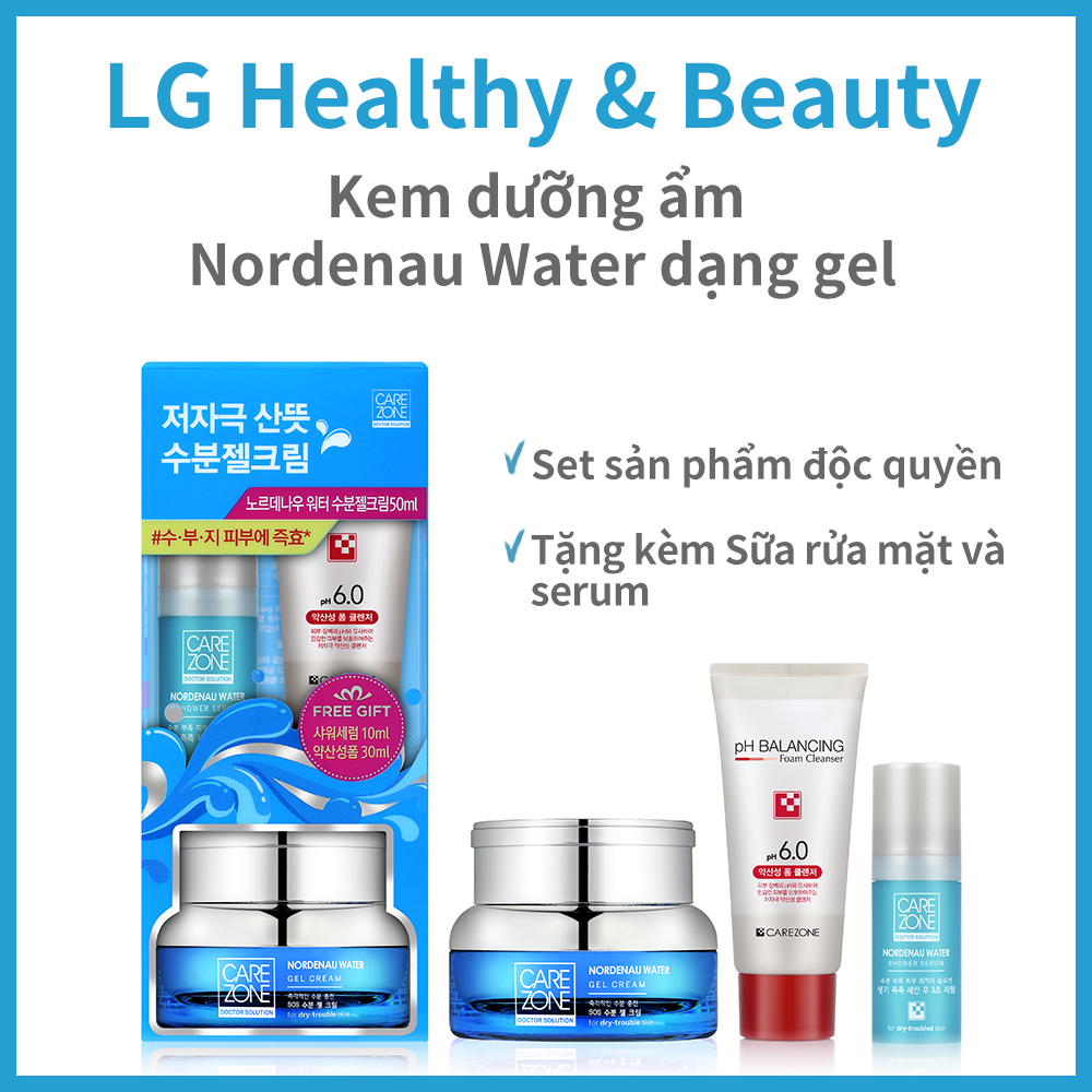 Kem dưỡng ẩm chuyên sâu Nordenau Water Gel Cream, Care Zone, LG Healthy&Beauty, Hàn Quốc