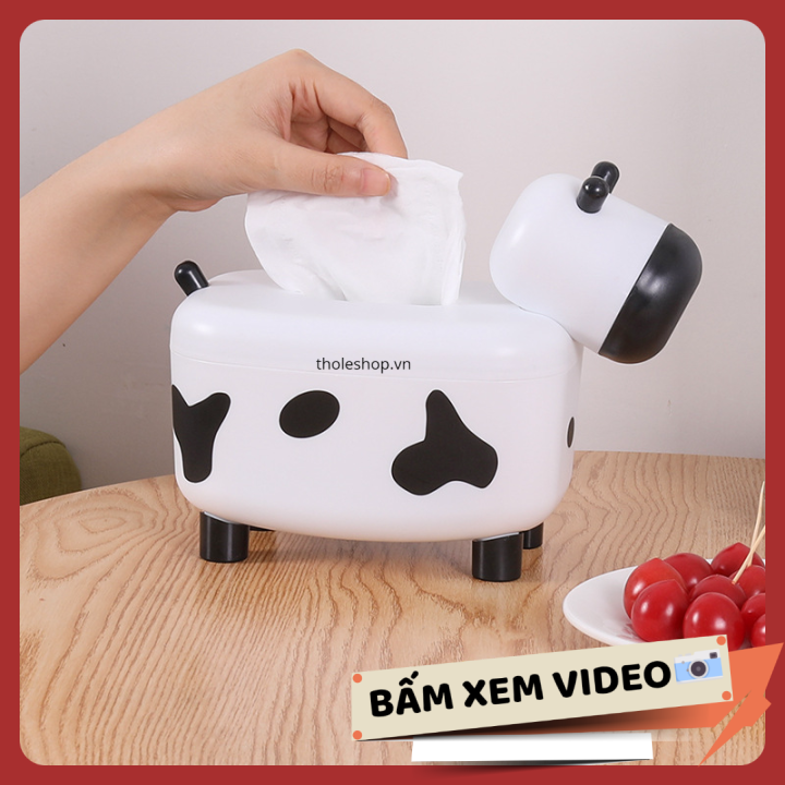 [HCM]Hộp đựng khăn giấy để bàn hình bò sữa - Hộp đựng khăn giấy ăn đa năng có hũ lọ tăm tiện lợi - Hộp đưng khăn  giấy 2in1 đáng yêu [RẺ VÔ ĐỊCH]