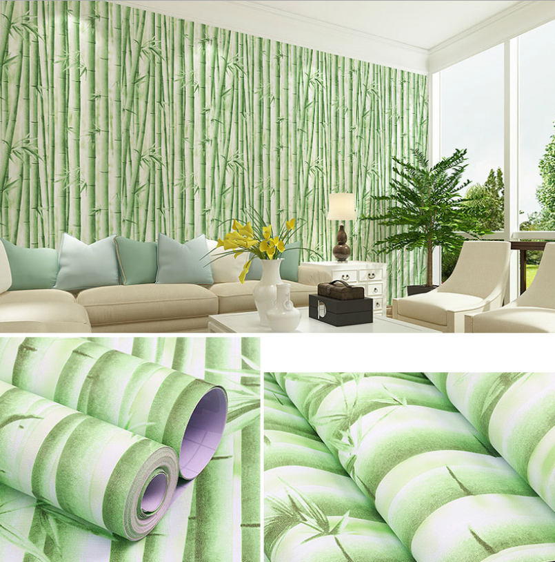 Cuộn giấy dán tường phòng ngủ 20m x 0.45 m trúc xanh lợt keo sẵn bóc dán a095a