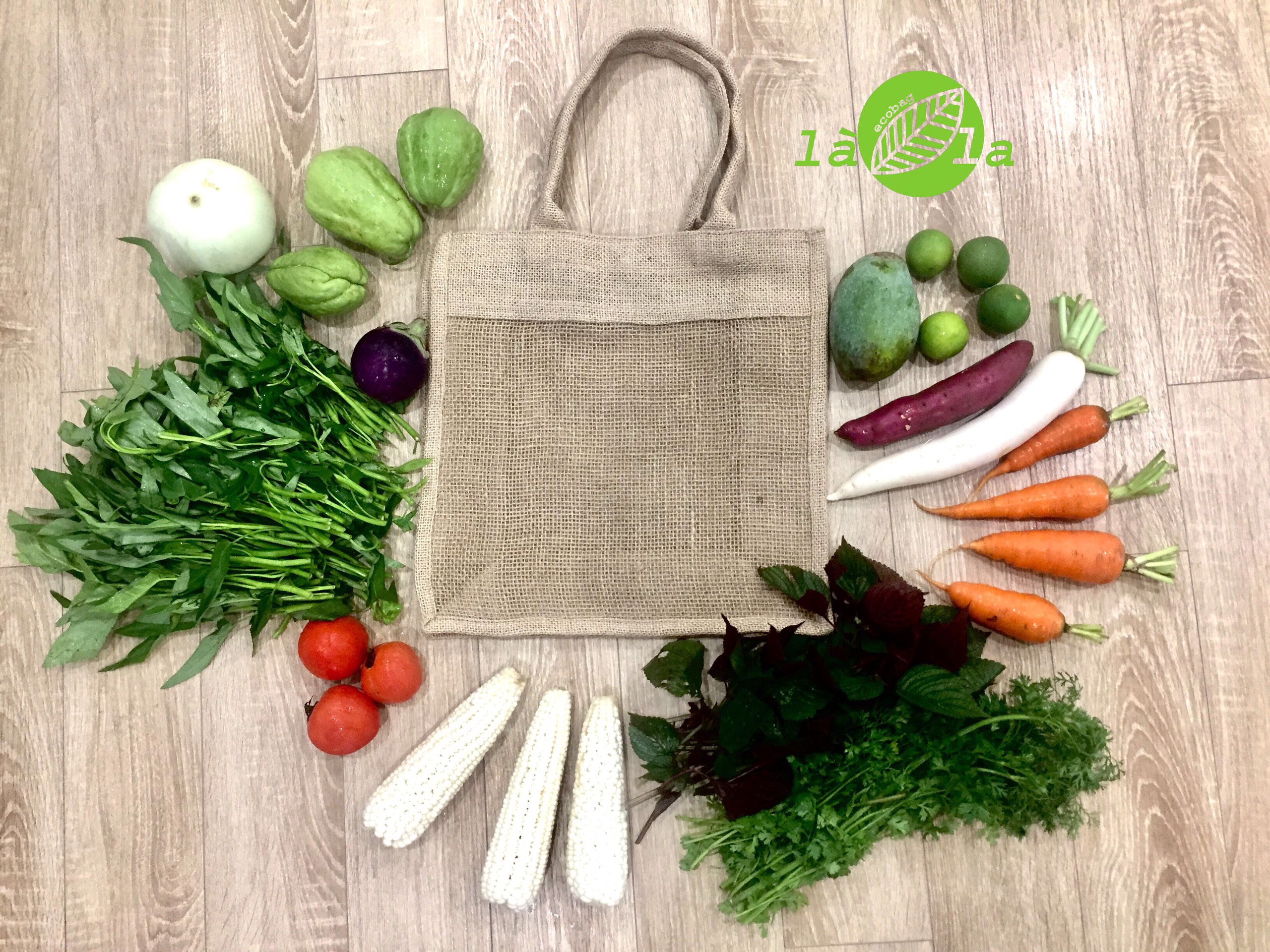 Túi đi chợ vải đay, vải bố một măt lưới (35x35x12cm) ecobag