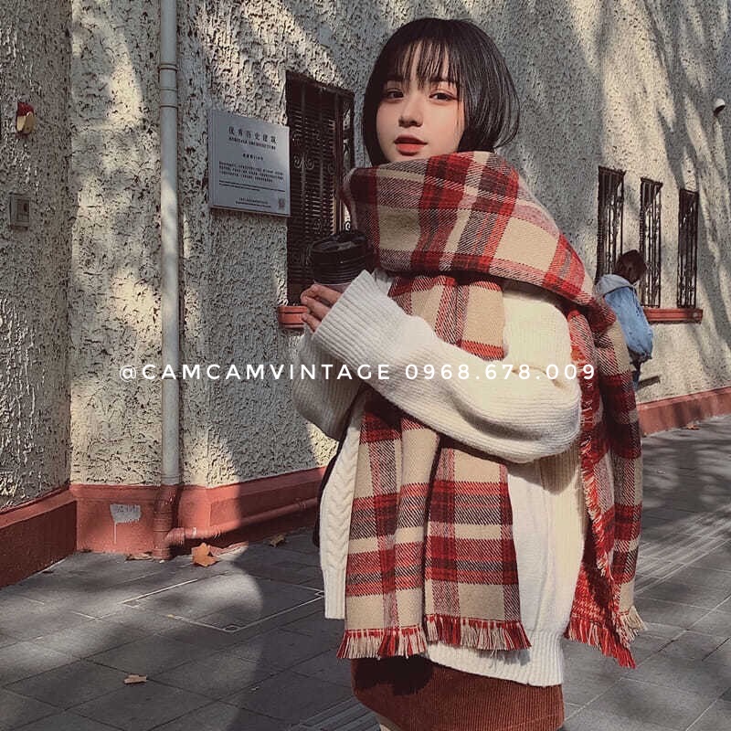 Khăn quàng cổ nam nữ, khăn choàng cổ nam, khăn đôi , khăn len quàng cổ nam nữ quà tặng mềm mịn nhẹ ấm - caro đỏ