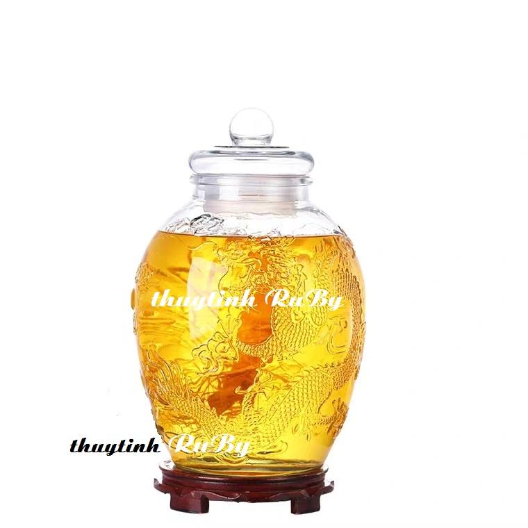 Bình Ngâm Rượu Thủy Tinh 10 Lít (Không Vòi, Không Đế) Long Phụng, Bình Đựng Rượu Thủy tinh, Hủ thủy tinh ngâm rượu, Bình rượu ngâm Sâm đẹp