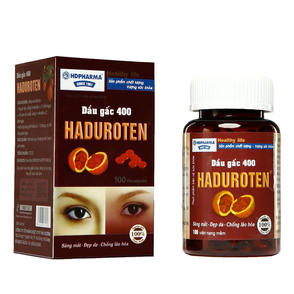 Dầu gấc 400 Haduroten Viên uống sáng mắt đẹp da chống lão hóa 100 viên