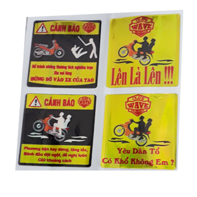 Tem decan 4 miếng Lên là Lên như hình dán xe máy, ô tô loại tem decan dán xe nổi màu vàng bóng