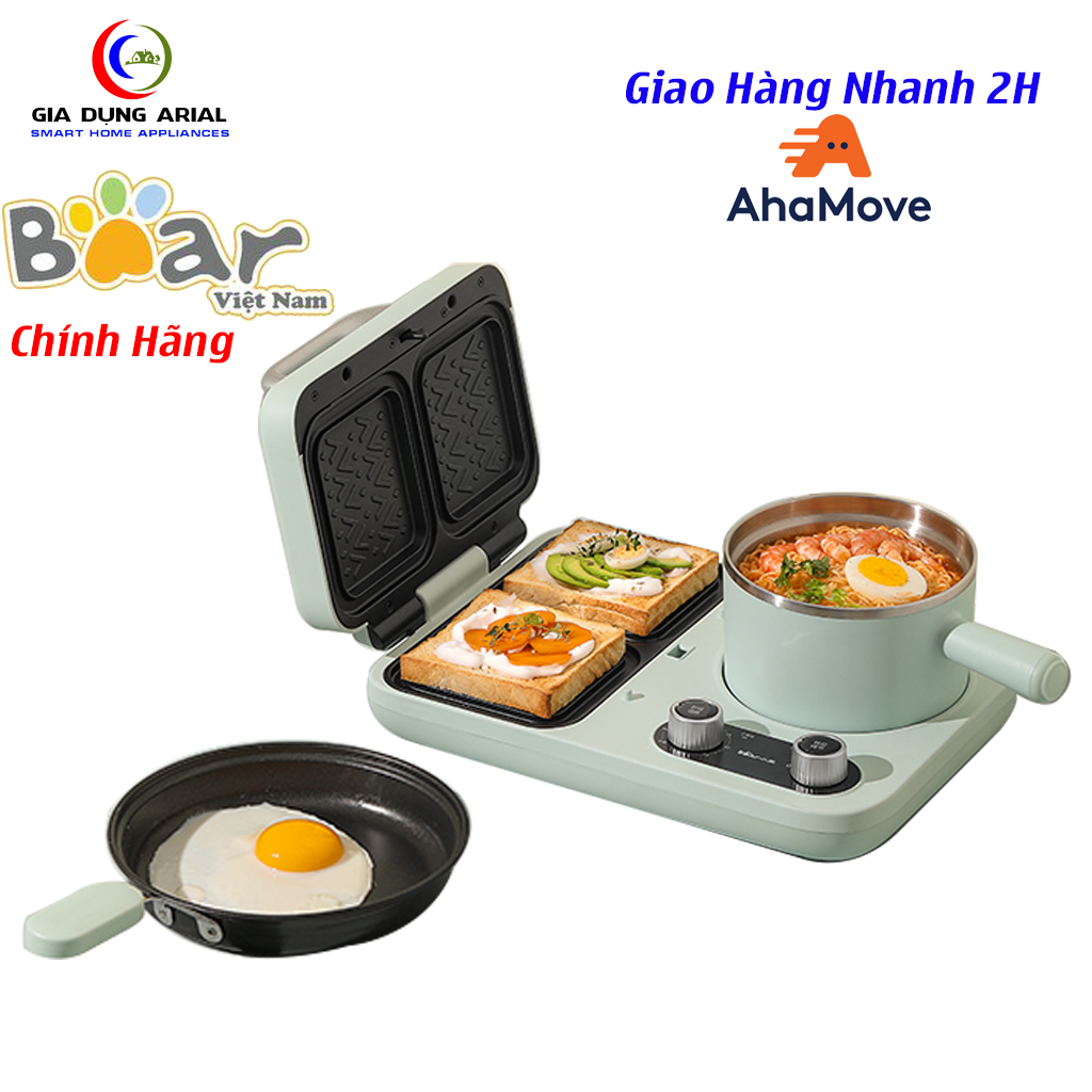 Bếp Điện Làm Ăn Sáng 4 Trong 1 Đa Năng Chính Hãng BEAR Cực Tiện Lợi - Bếp Làm Bánh Mì Chống Dính, Bếp Nướng Kèm Chảo Và Nồi, Bếp Ăn Sáng Bear Đa Chức Năng, Bếp Làm Bánh Sanwich Cho Bữa Sáng, Máy Ép Bánh Mì Bữa Sáng