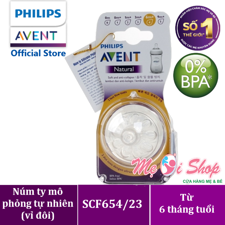 Núm ty Silicone Philips Avent trẻ từ 6 tháng 3 lỗ