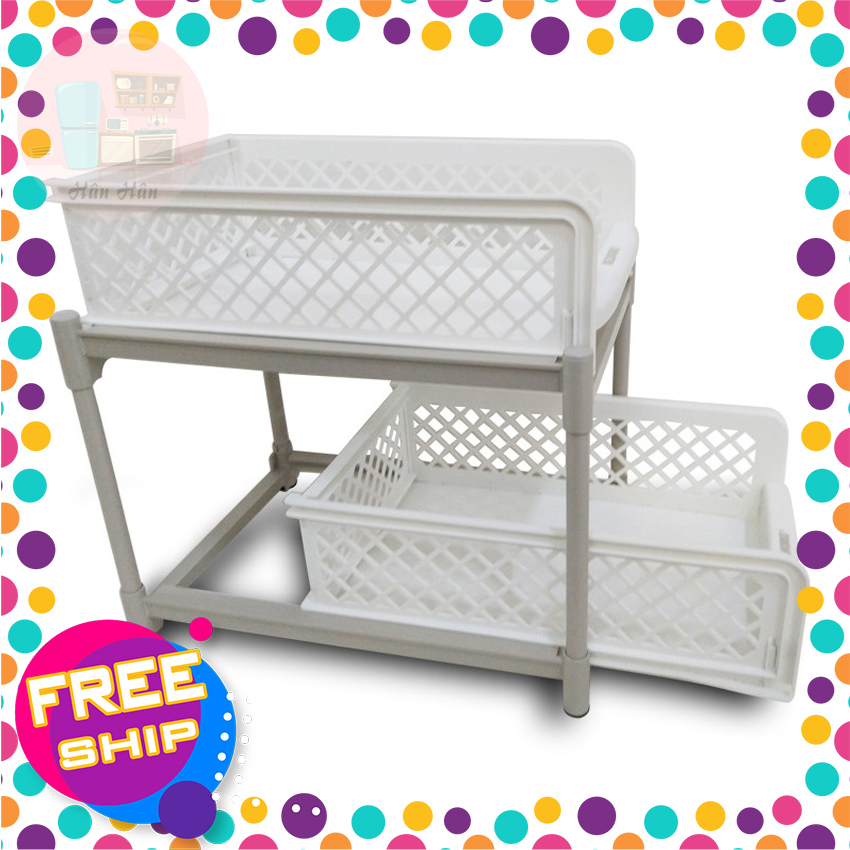 Kệ nhà bếp trượt 2 tầng tiện dụng đa năng siêu tiết kiệm không gian Tashuan TS-3632 nhựa ABS bền an toàn kiểu dáng hiện đại 2 ngăn trượt lắp ráp đơn giản - Gia dụng Hân Hân