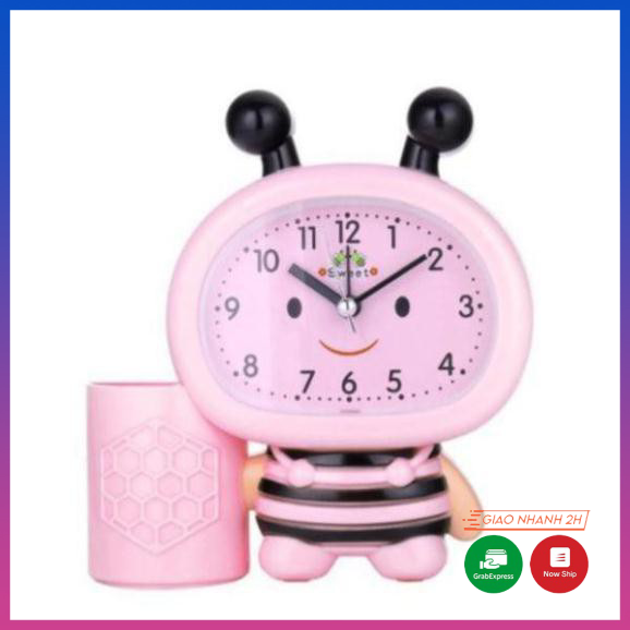 Đồng hồ báo thức điện tử hình chú ong chăm chỉ, Đồng hồ để bàn báo thức chuông kêu to, hình độc đáo dễ thương phù hợp với phòng ngủ, phòng làm việc, sử dụng pin lâu