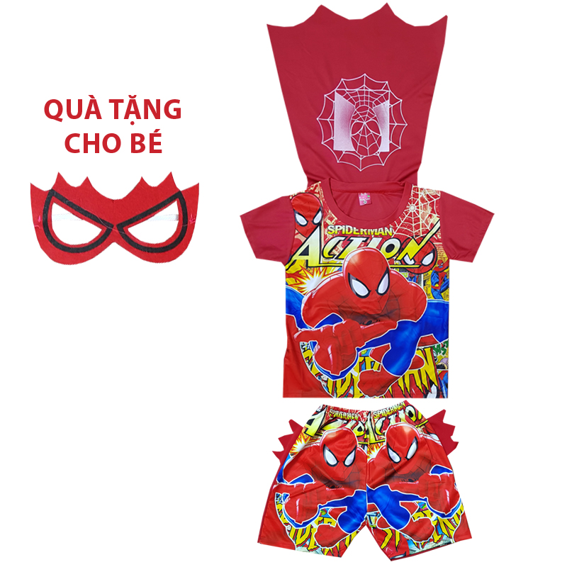 Đồ bộ siêu nhân áo kèm tà quần kèm vây tặng kèm mắt kính cho bé size 16-26kg chất vải cotton mềm mại