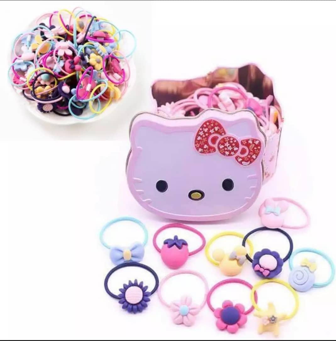 [HCM]Hộp 40 dây buộc tóc nơ cho Bé HELLO KITTY - Kẹp tóc cho bé gái