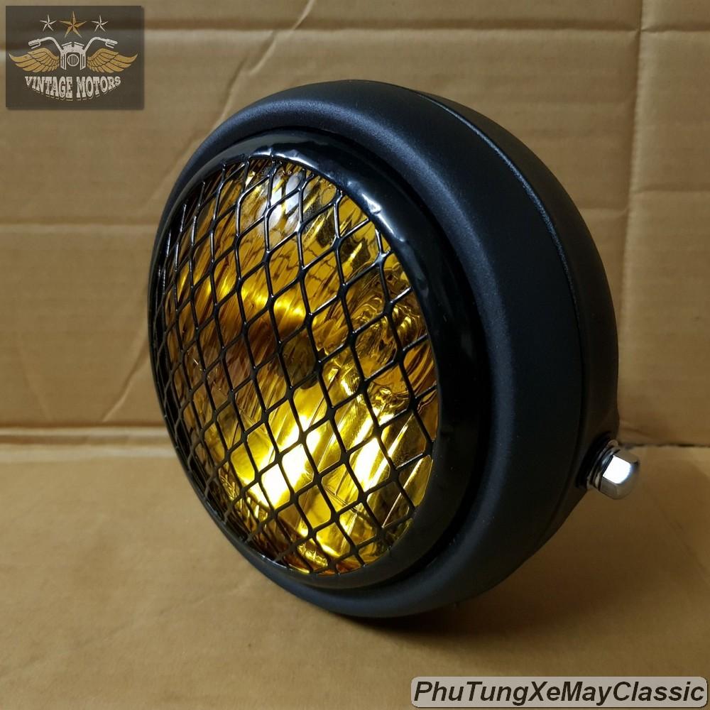 Đèn pha xe máy Su GN kính vàng lưới sắt mắt cáo sơn tĩnh điện - ĐÈN PHA XE MÁY ĐỘ CLASSIC, Cafe Racer Tracker CG125 SU GN125 CD 67 WIN