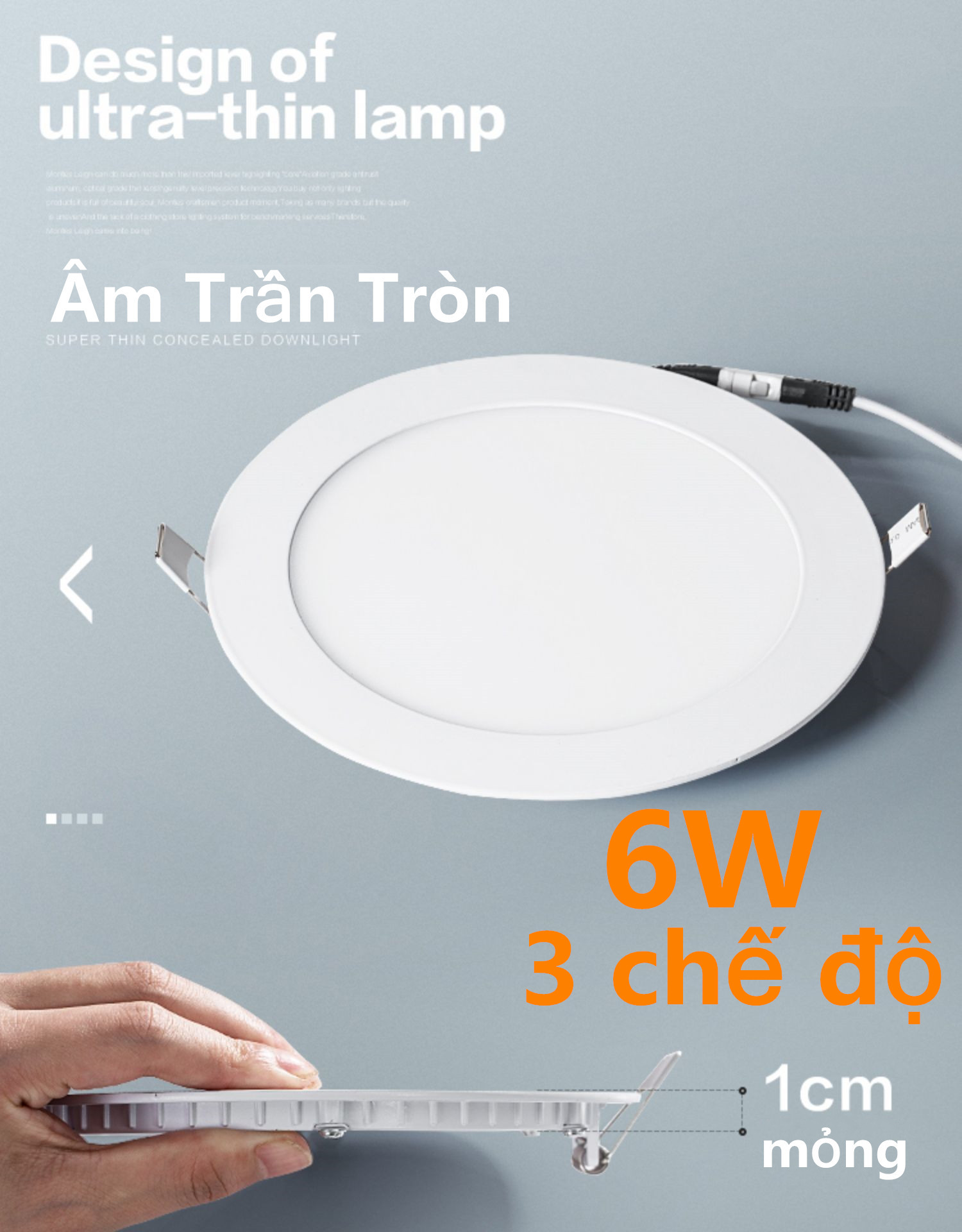 Đèn led âm trần tròn siêu mỏng 4w 6w 9w 12w 15w 18w 24w (3 chế độ) dùng âm trần thạch cao thiết kế tinh tế gọn đẹp mắt, dễ dàng lắp đặt thi công
