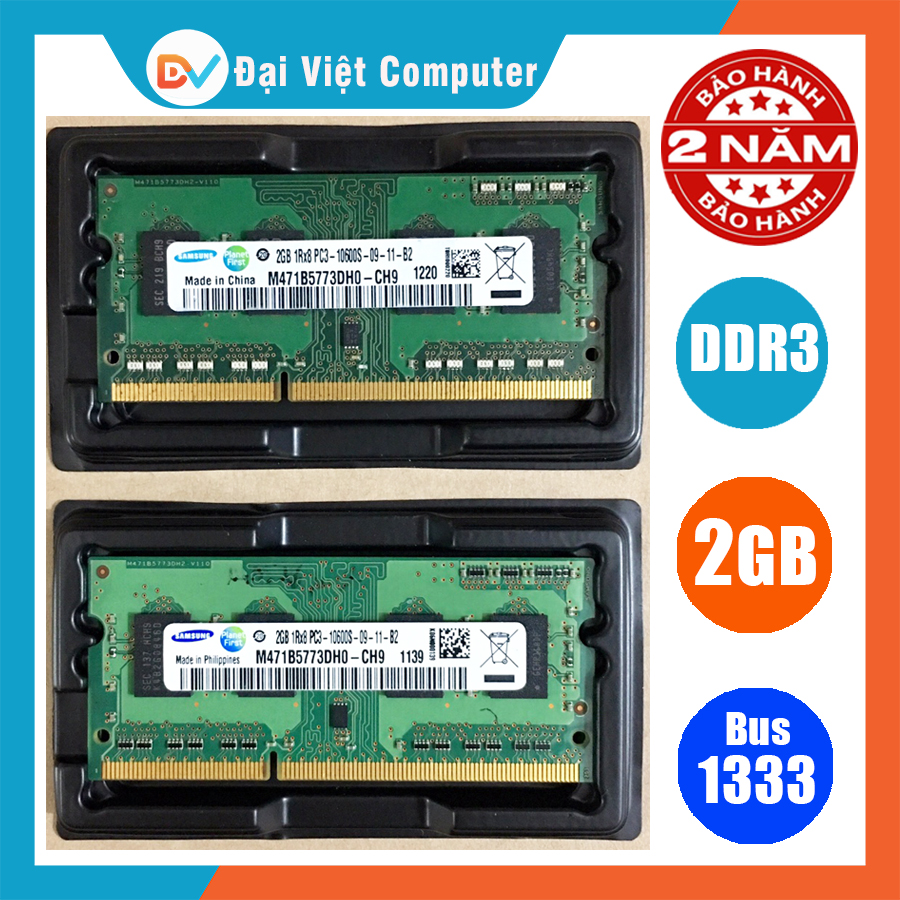 Ram Laptop DDR3 2GB Bus 1333 PC3 10600s ( nhiều hãng)samsung/hynix/kingston/micron, crucial/ elipa - LTR3 2GB