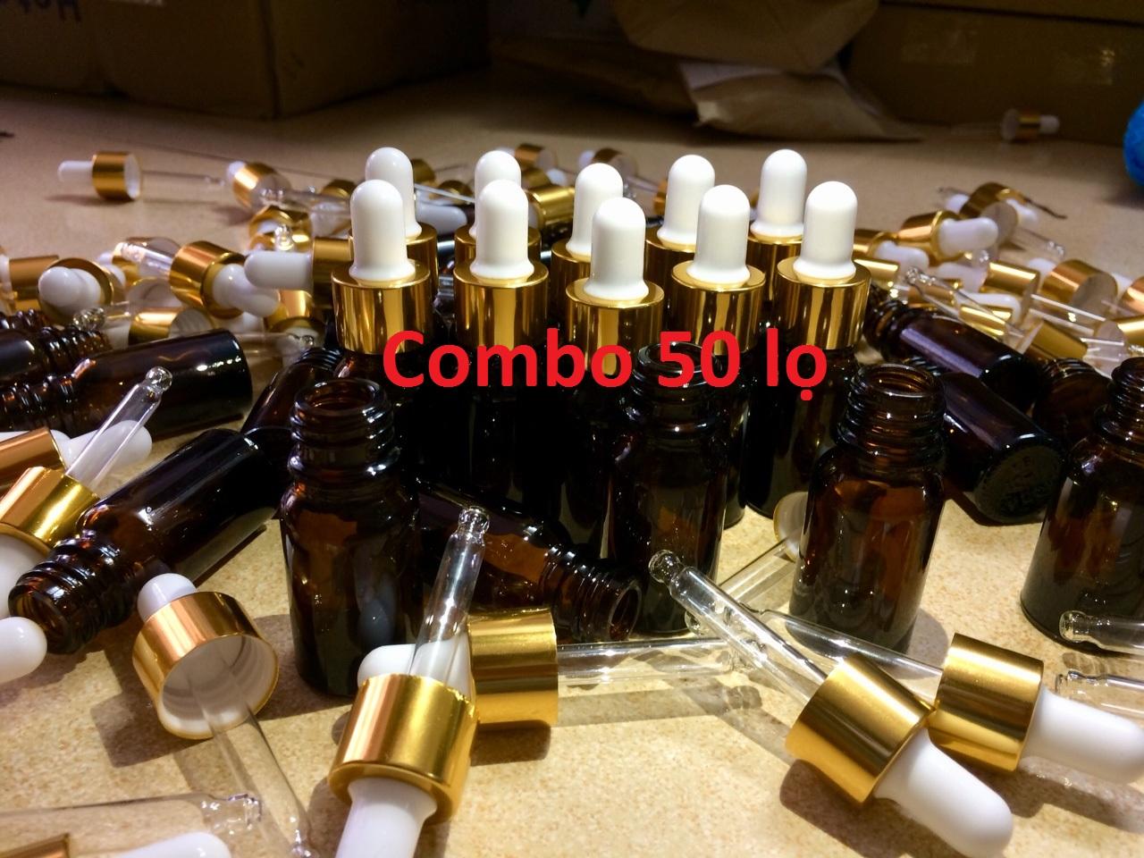 Combo 50 Lọ đựng tinh dầu nâu bóp giọt 10ml.