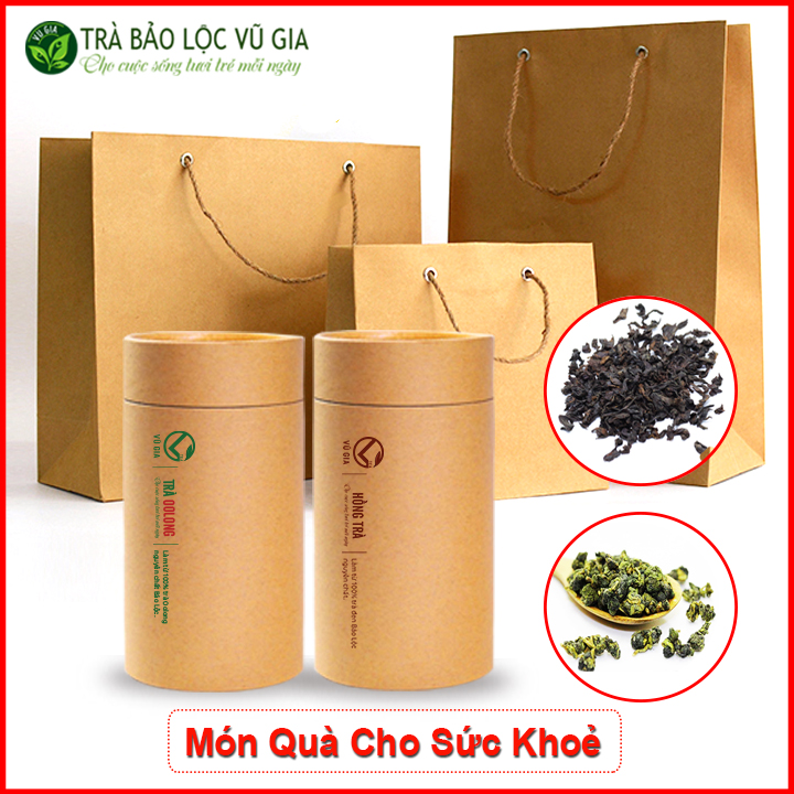 [QUÀ BIẾU] Combo Hộp Trà Oolong Cao Cấp Bảo Lộc Vũ Gia 200g + Hồng Trà ( Trà Đen) Cao Cấp Nguyên Chất Vũ Gia 100g