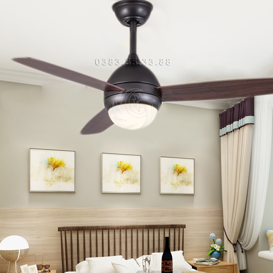 Quạt trần trang trí đèn LED 3 cánh gỗ màu nâu điều khiển từ xa QAT004