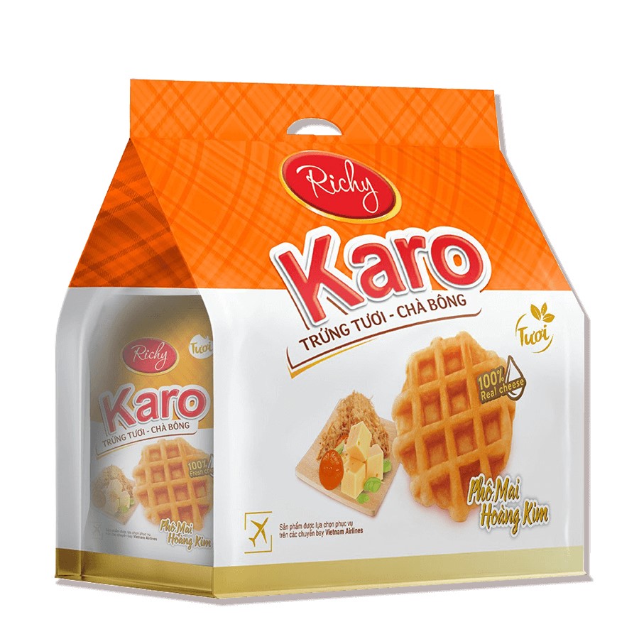 Túi 06 gói bánh tổ ong vị Phô Mai trứng tươi chà bông Karo Richy gói 26gr