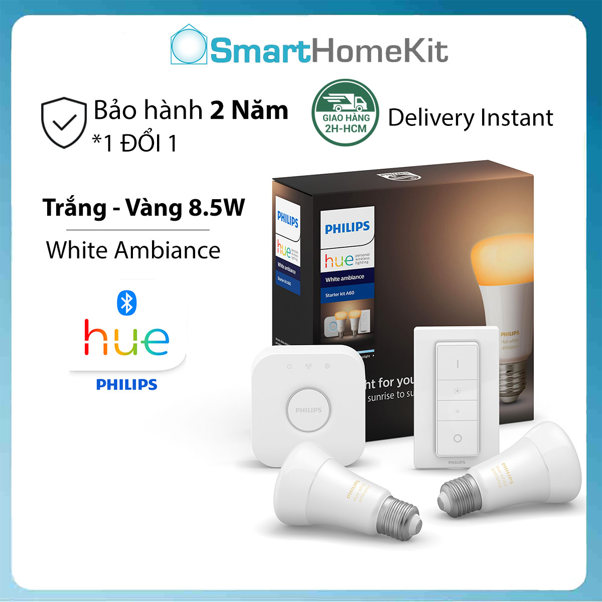 Bộ 2 Bóng Đèn LED Philips Hue White Ambiance Starter Kit E27 [Có sẵn Bridge, Dimmer] | Ánh sáng trắng vàng