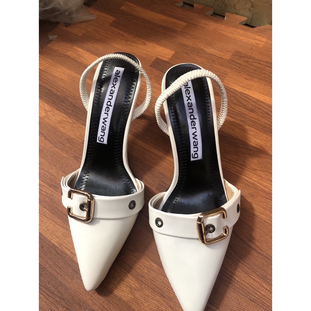 Giày sandal bít mũi da lì phối khóa cách điệu gót 5 phân cực hót trend