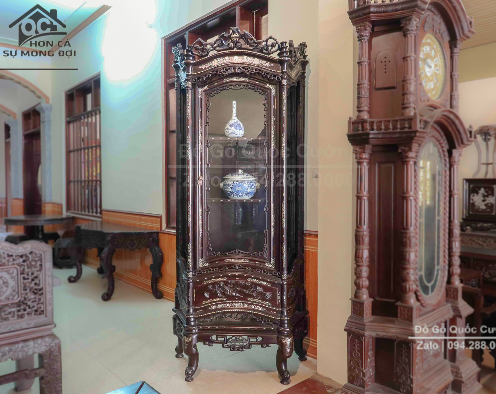 Tủ rượu Louis buồng kính - Tủ rượu gỗ gụ