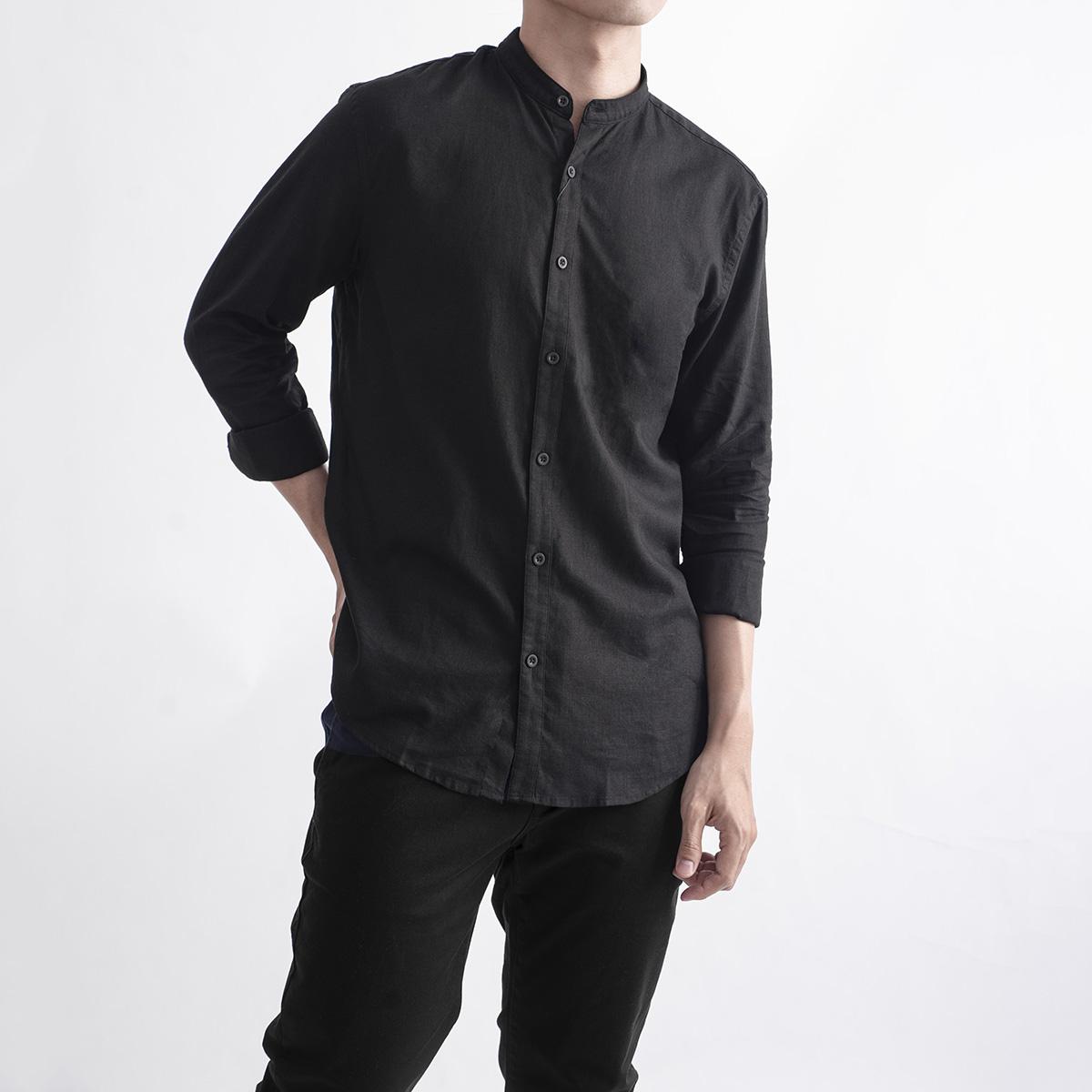Routine Áo sơ mi nam cổ tàu - Mẫu sơ mi nam cổ trụ linen dài tay