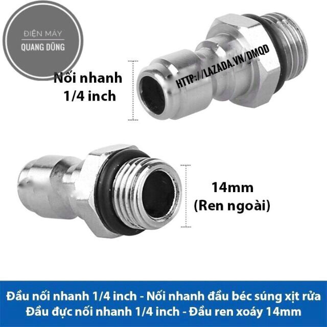 Đầu đực nối nhanh 1/4 inch - Nối vòi phun với béc xịt rửa, bình phun bọt tuyết máy xịt rửa áp lực cao, máy rửa xe cao áp