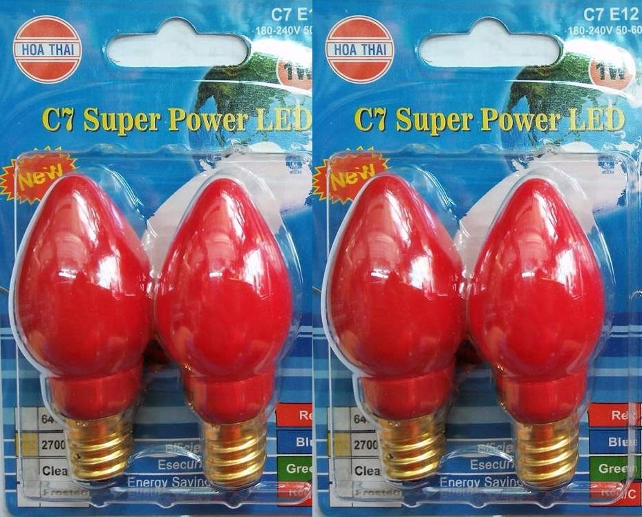 Bộ 4 bóng đèn led trái ớt màu đỏ đục đèn bàn thờ 1w e12 hòa thái
