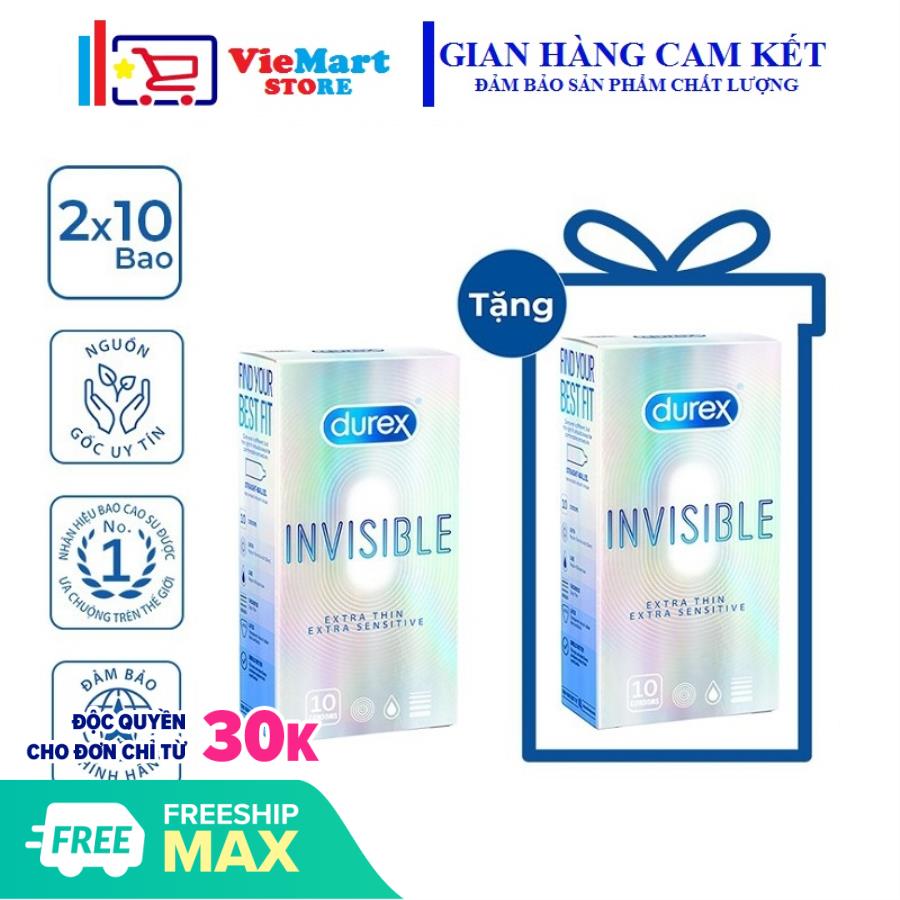 [HCM]Bộ 2 Hộp Bao cao su Durex Invisible Extra Sensitive 10 bao / hộp