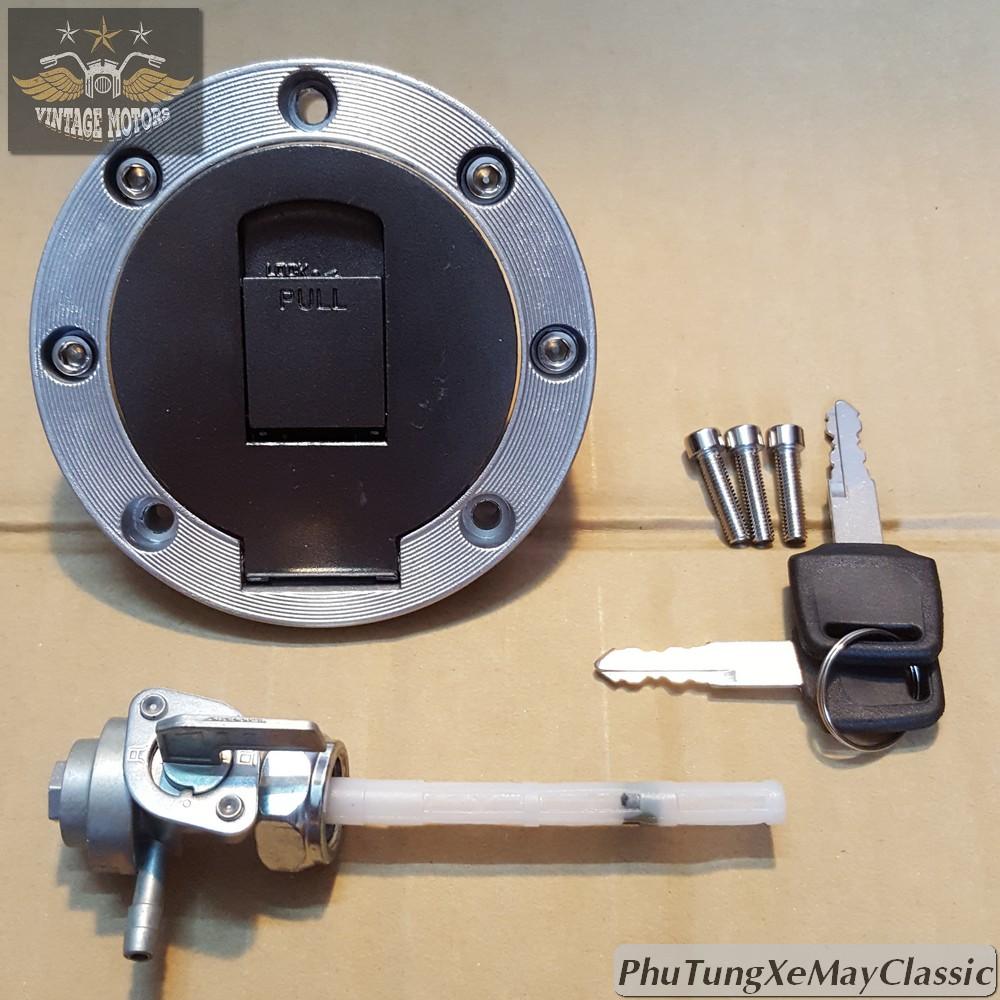 BỘ NẮP KHÓA BÌNH XĂNG MỘC ĐỘ GÒ TO CHO XE MÁY ĐỘ CLASSIC Cafe Racer Tracker Win 67