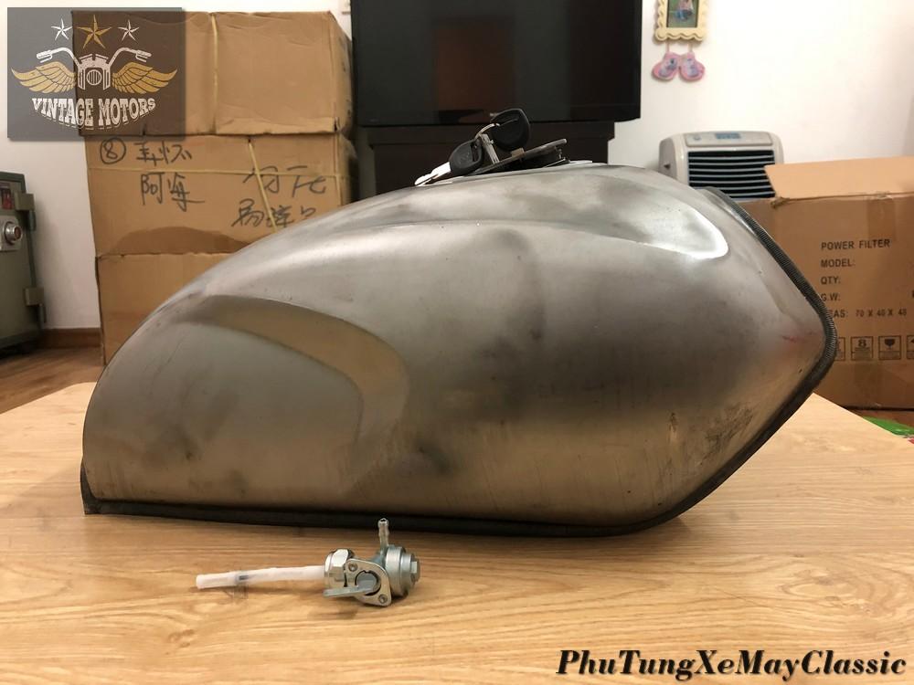 BÌNH XĂNG XE MÁY ĐỘ CAFE RACER CLASSIC - Bình Xăng Độ loại lớn Bình mộc, chưa sơn, đầy đủ nắp khóa xăng theo bộ